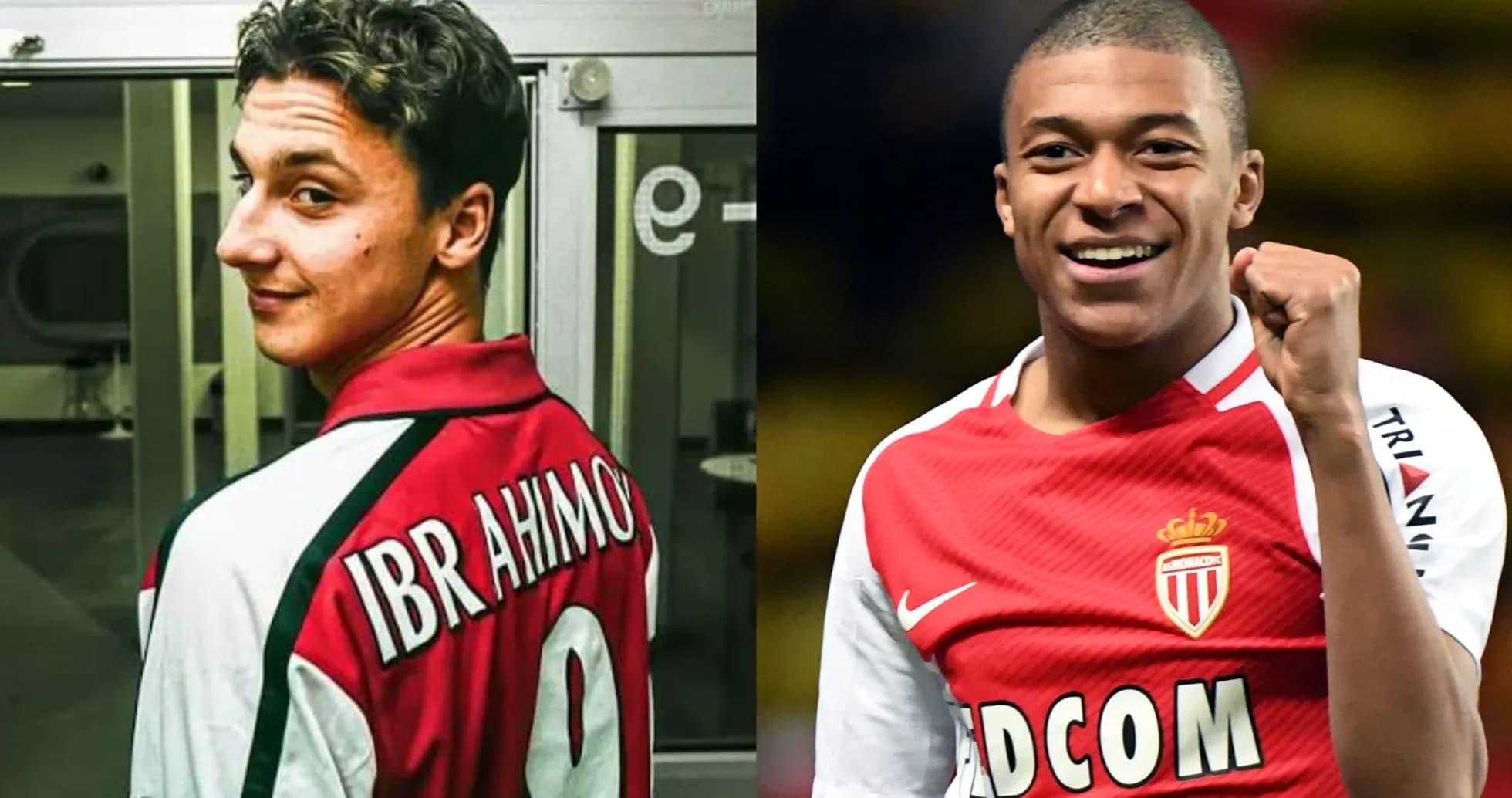 Zlatan Ibrahimović y Kylian Mbappé en camisetas de fútbol Zlatan Ibrahimović y Kylian Mbappé en camisetas de fútbol