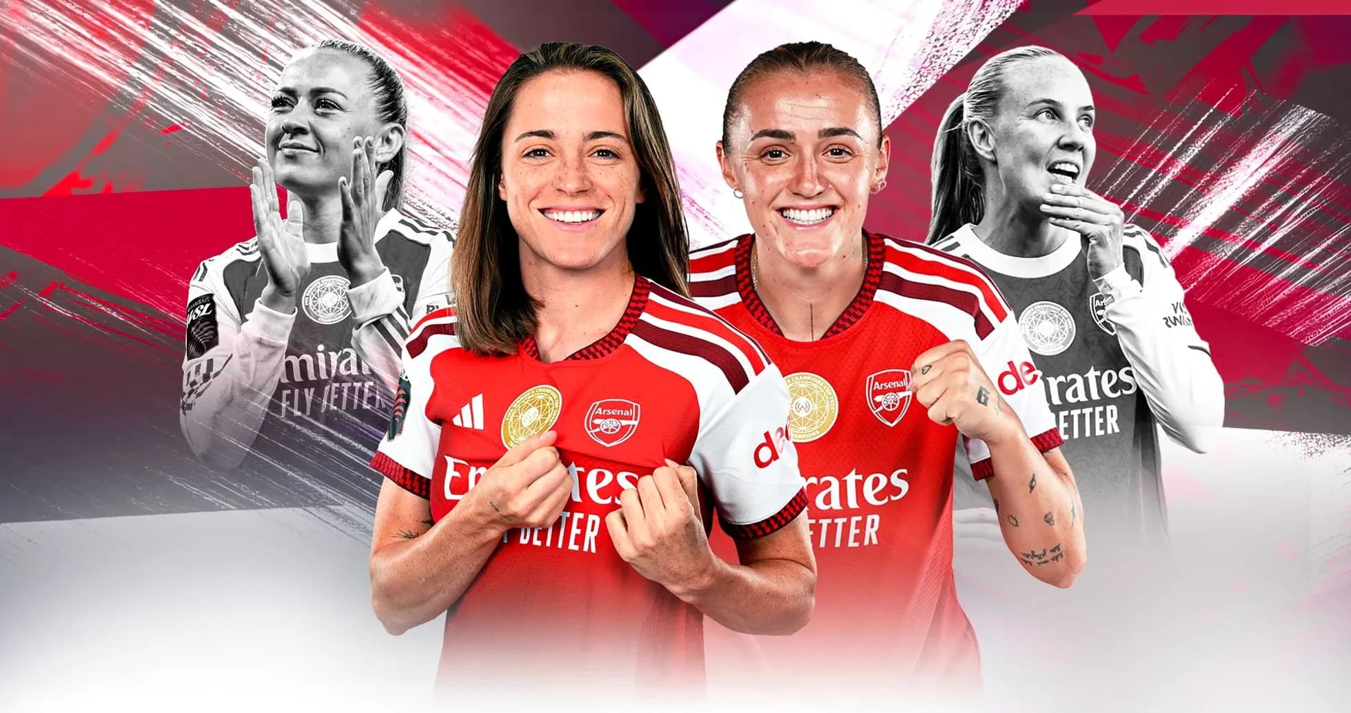 Jugadoras de Arsenal posando con camisetas del equipo Jugadoras de Arsenal posando con camisetas del equipo