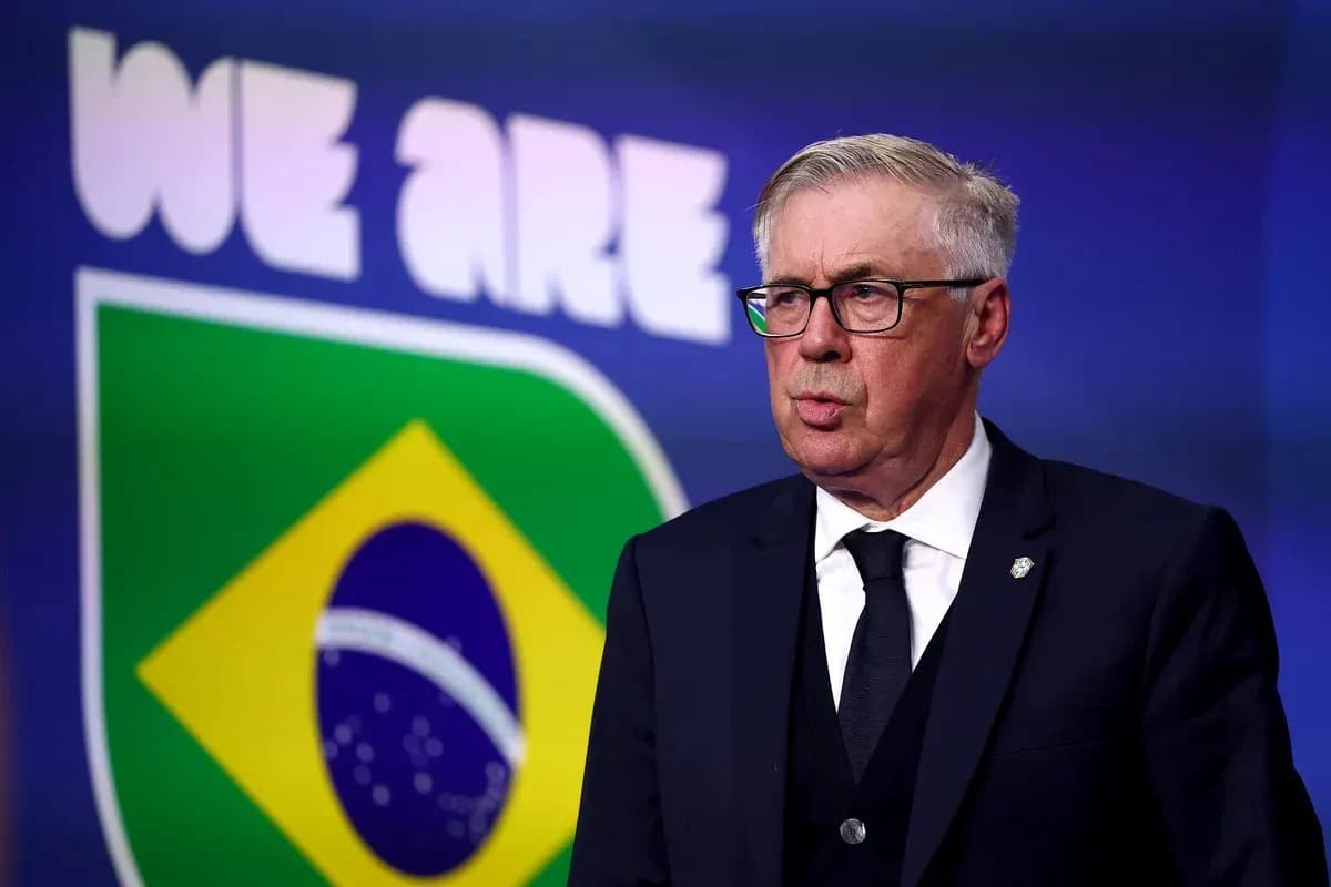 Entrenador hablando frente a bandera de Brasil Entrenador hablando frente a bandera de Brasil