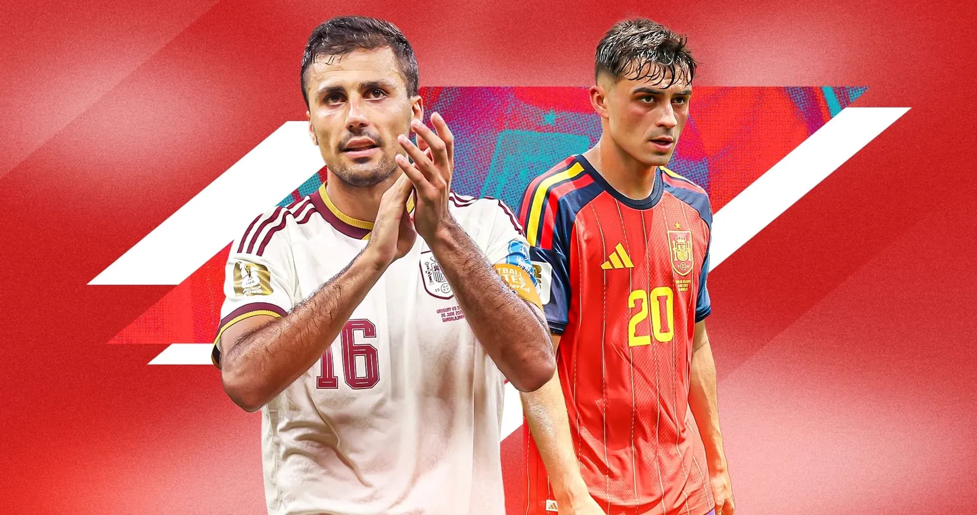 Jugadores de México y España en fondo rojo Jugadores de México y España en fondo rojo