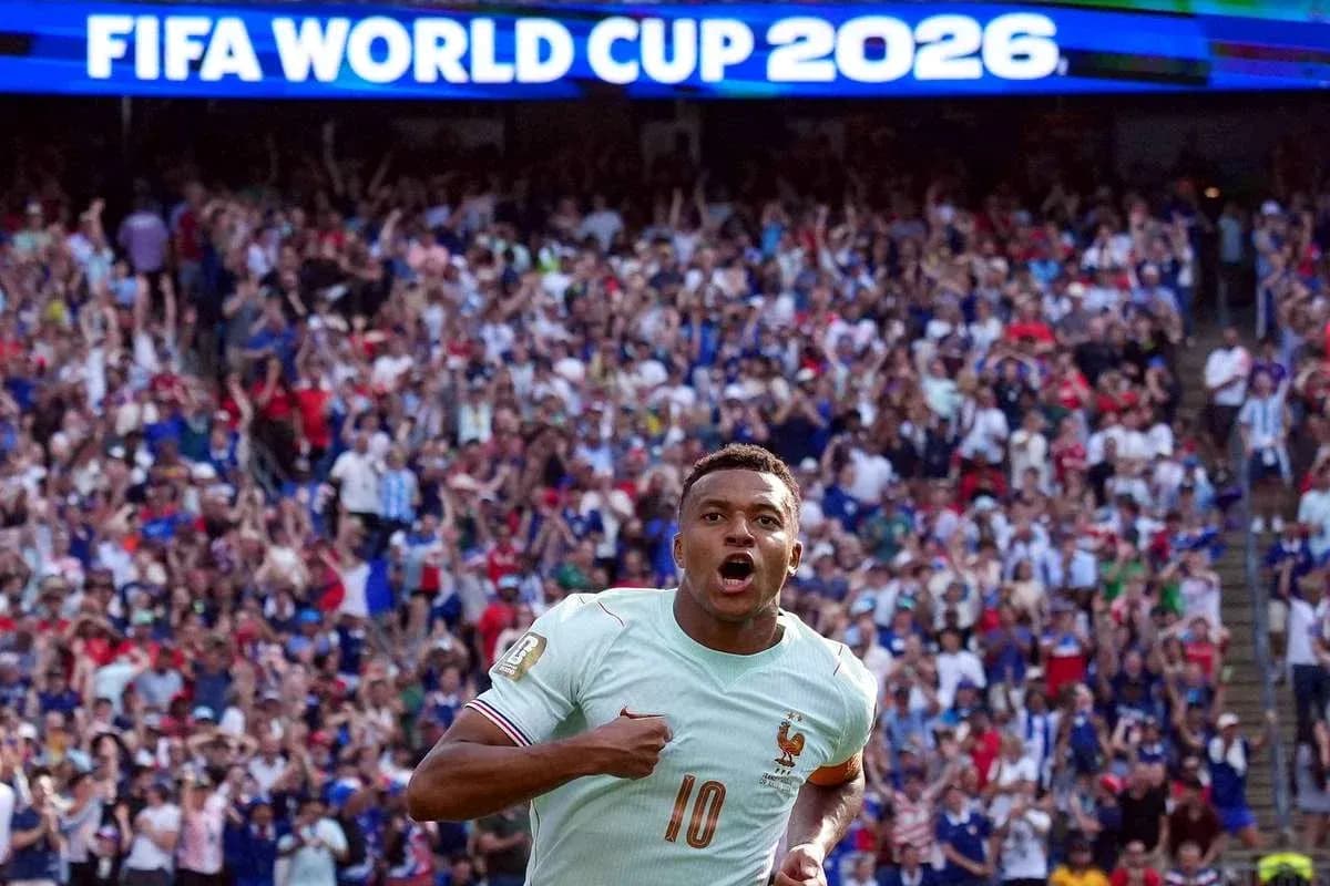 Jugador celebrando un gol en el Mundial 2026 Jugador celebrando un gol en el Mundial 2026