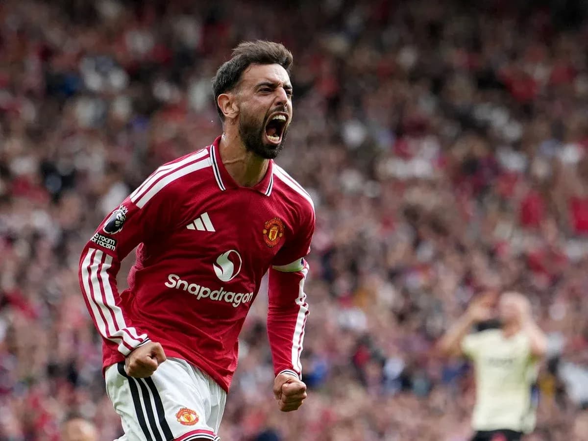 Bruno Fernandes celebrando un gol en el estadio Bruno Fernandes celebrando un gol en el estadio