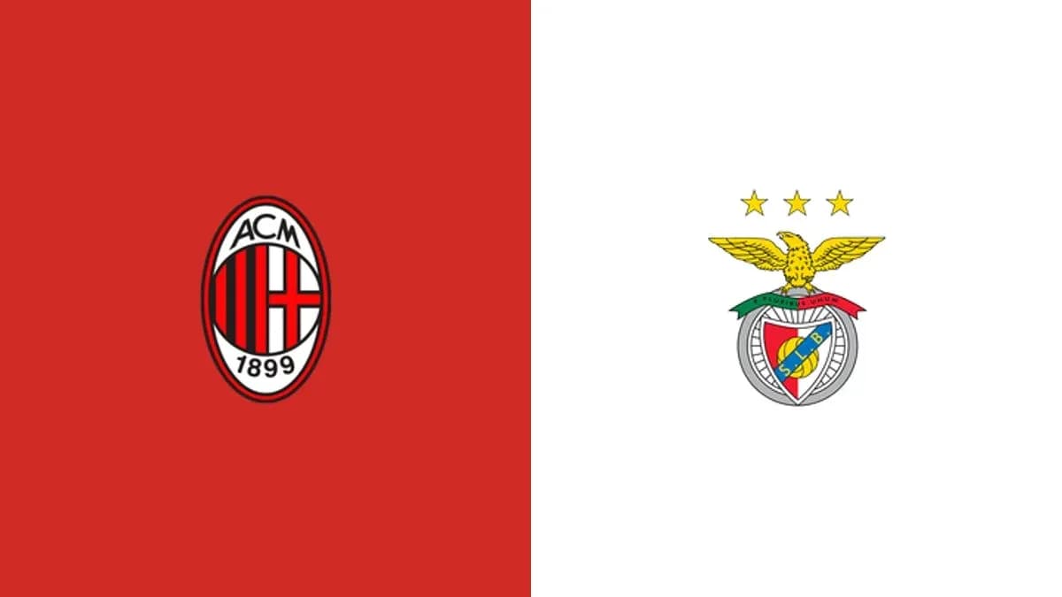 Logos de AC Milan y Benfica en fondo contrastante Logos de AC Milan y Benfica en fondo contrastante