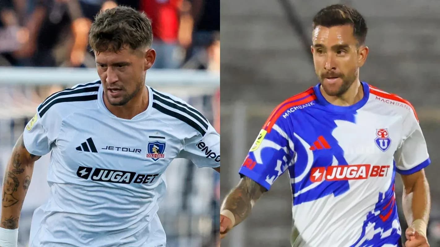 Jugadores de Colo Colo y Universidad de Chile en acción Jugadores de Colo Colo y Universidad de Chile en acción
