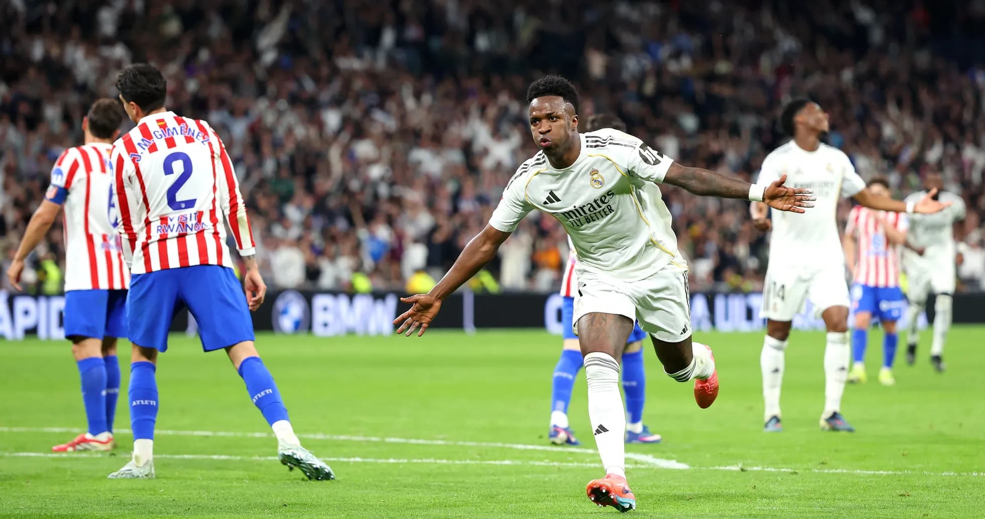 Vinícius Jr. celebra un gol contra Atlético Madrid Vinícius Jr. celebra un gol contra Atlético Madrid