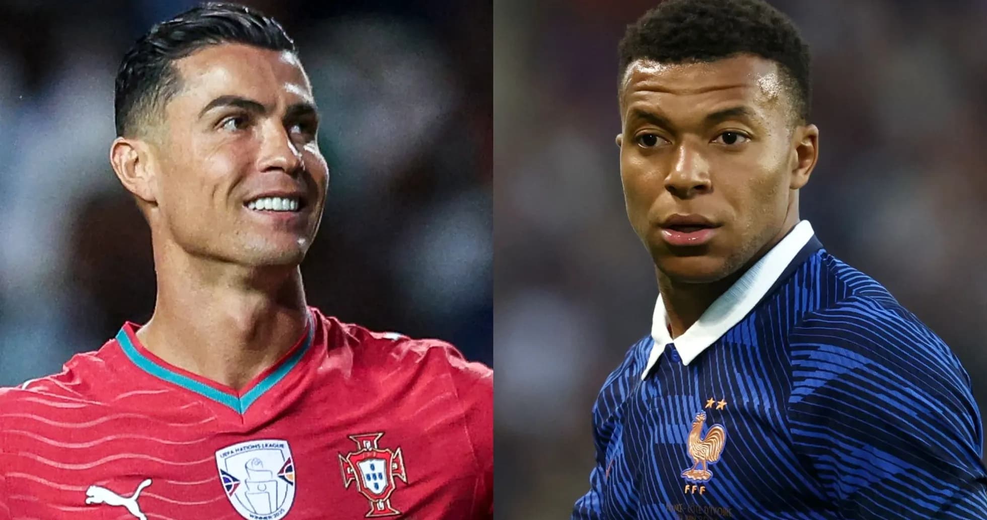 Cristiano Ronaldo y Kylian Mbappé en uniforme Cristiano Ronaldo y Kylian Mbappé en uniforme