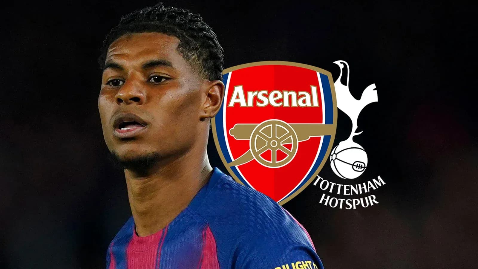 Jugador con logos de Arsenal y Tottenham de fondo Jugador con logos de Arsenal y Tottenham de fondo