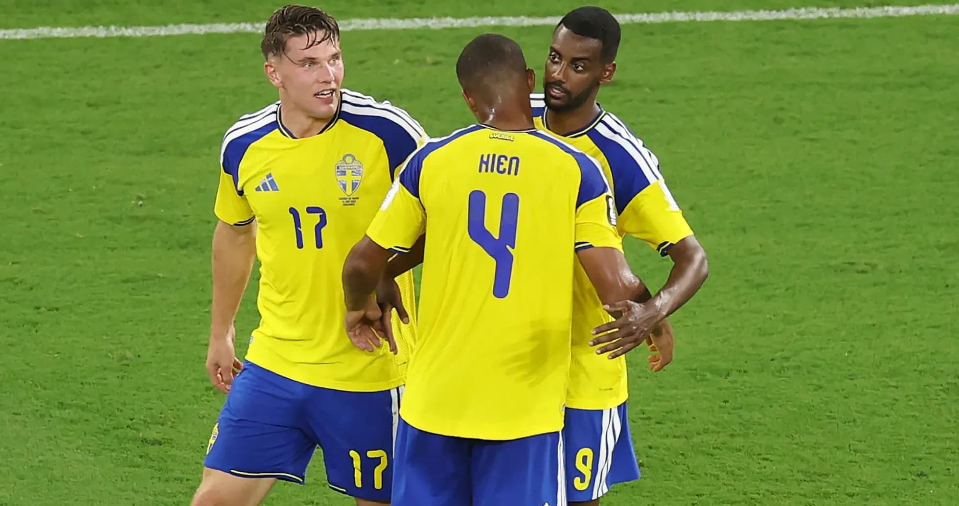 Jugadores de Suecia celebrando en el campo Jugadores de Suecia celebrando en el campo