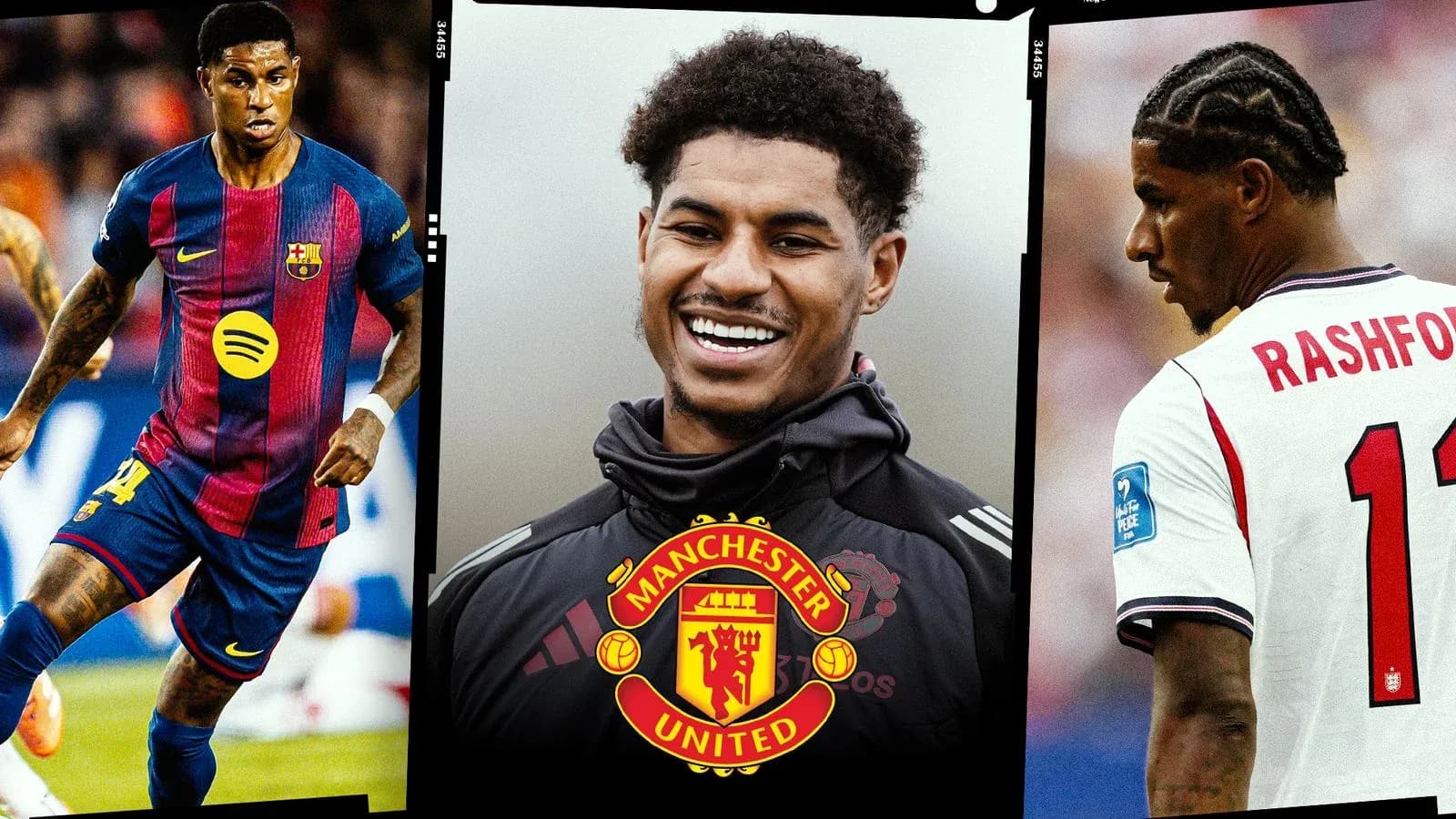 Jugadores de fútbol con camisetas de Barcelona y Manchester United Jugadores de fútbol con camisetas de Barcelona y Manchester United