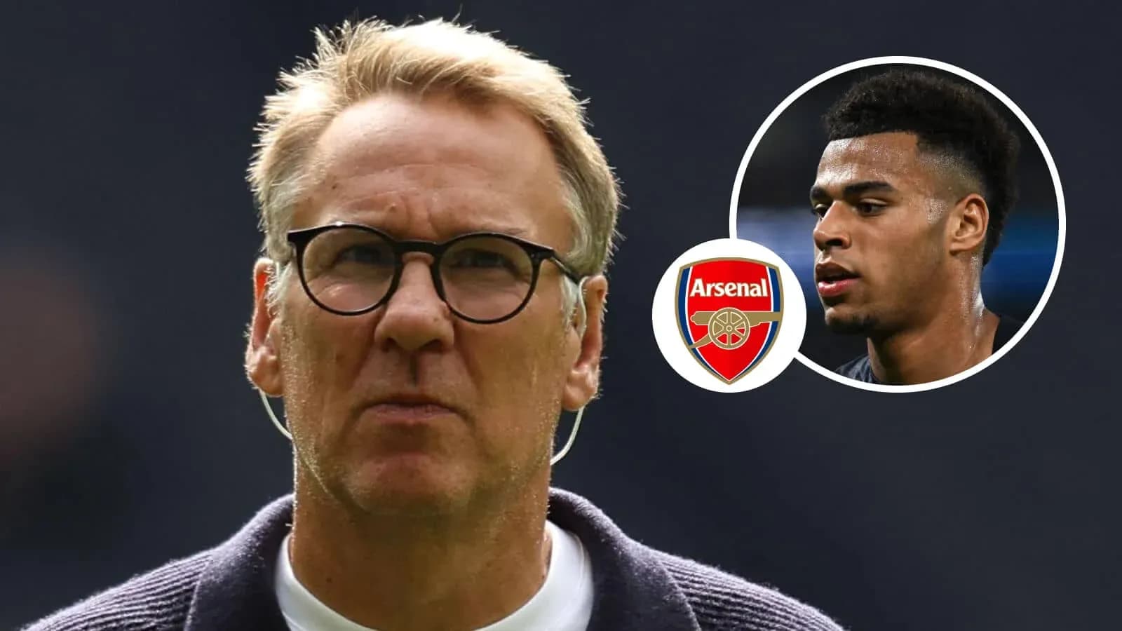 Entrenador de fútbol con logo de Arsenal y jugador Entrenador de fútbol con logo de Arsenal y jugador