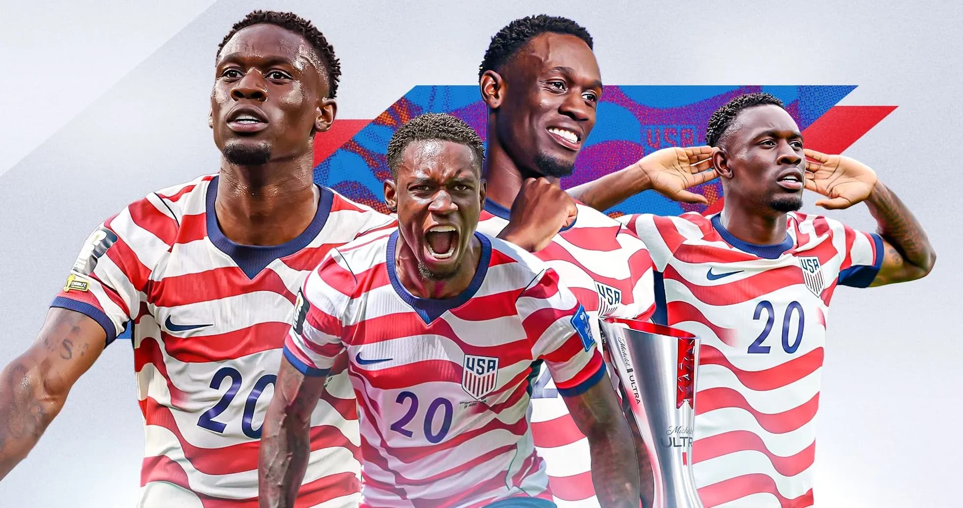 Jugador de Estados Unidos en varias poses con trofeo Jugador de Estados Unidos en varias poses con trofeo