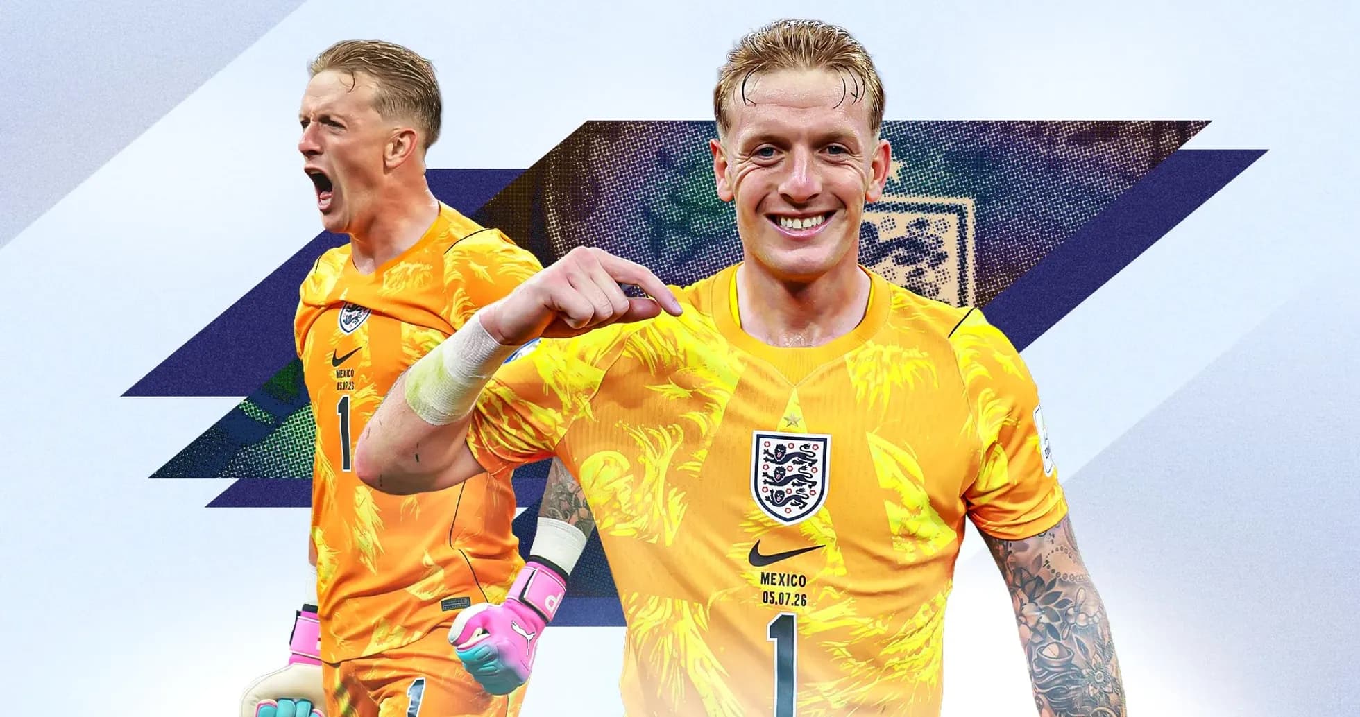 Portero de Inglaterra en uniforme amarillo sonriendo Portero de Inglaterra en uniforme amarillo sonriendo