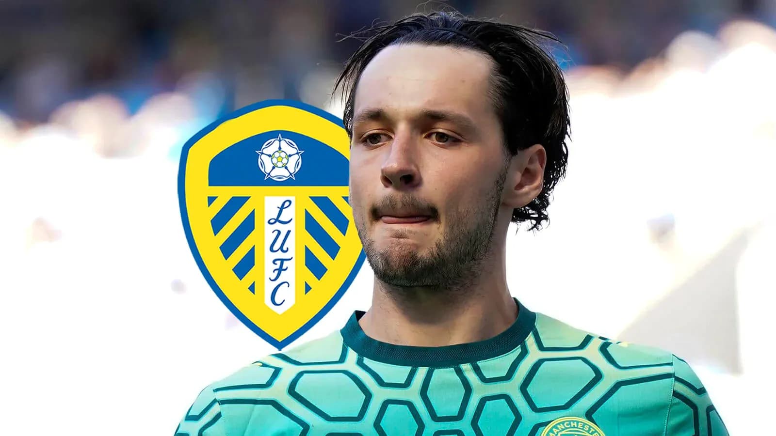 Jugador de fútbol con camiseta de Leeds United Jugador de fútbol con camiseta de Leeds United