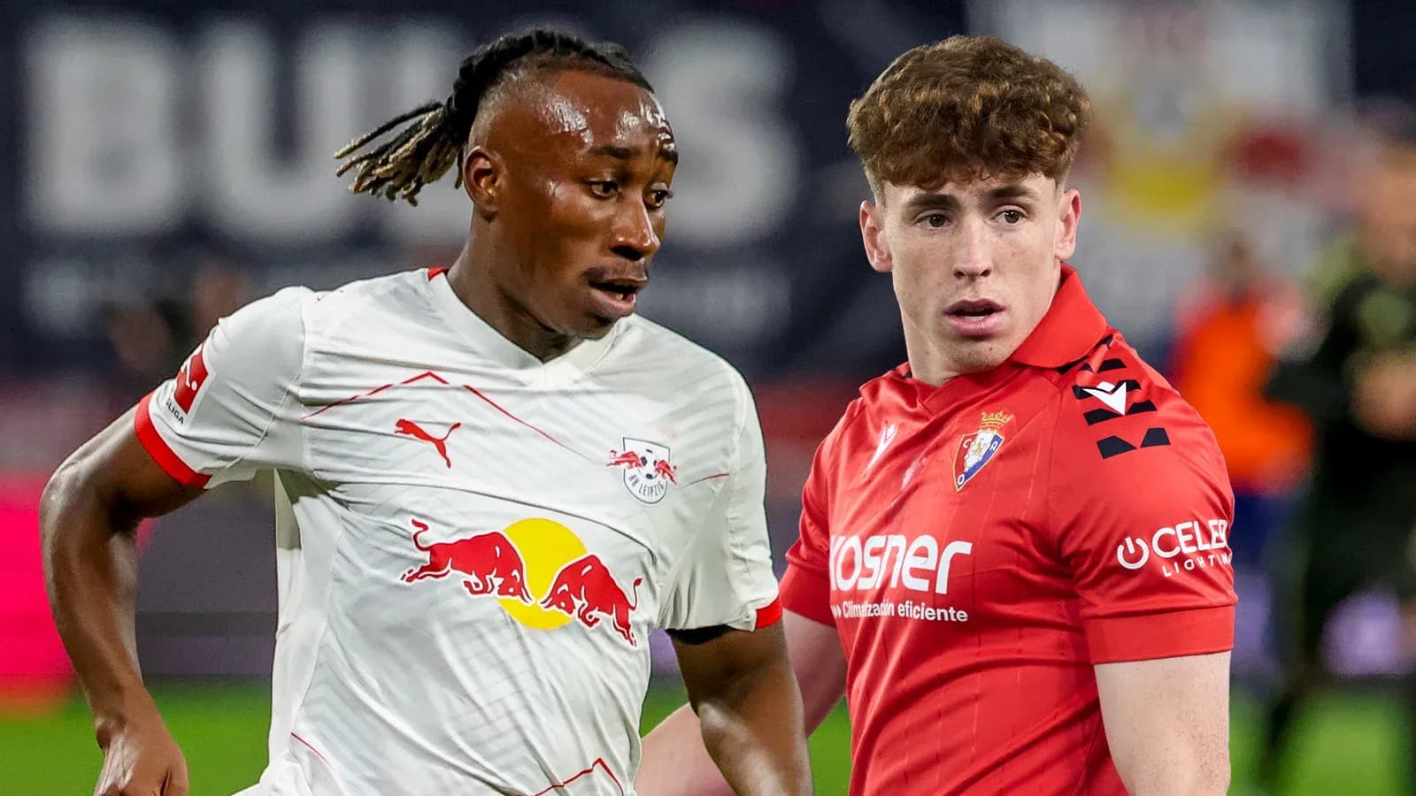 Jugadores de Leipzig y Osasuna en acción durante partido Jugadores de Leipzig y Osasuna en acción durante partido