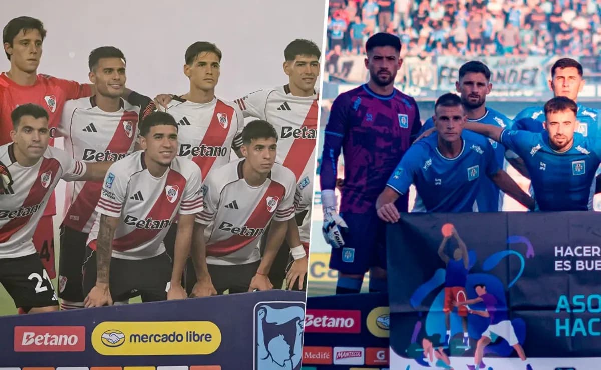 Jugadores de River Plate y Estudiantes posando Jugadores de River Plate y Estudiantes posando