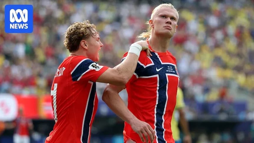 Jugadores noruegos celebrando un gol en el partido Jugadores noruegos celebrando un gol en el partido