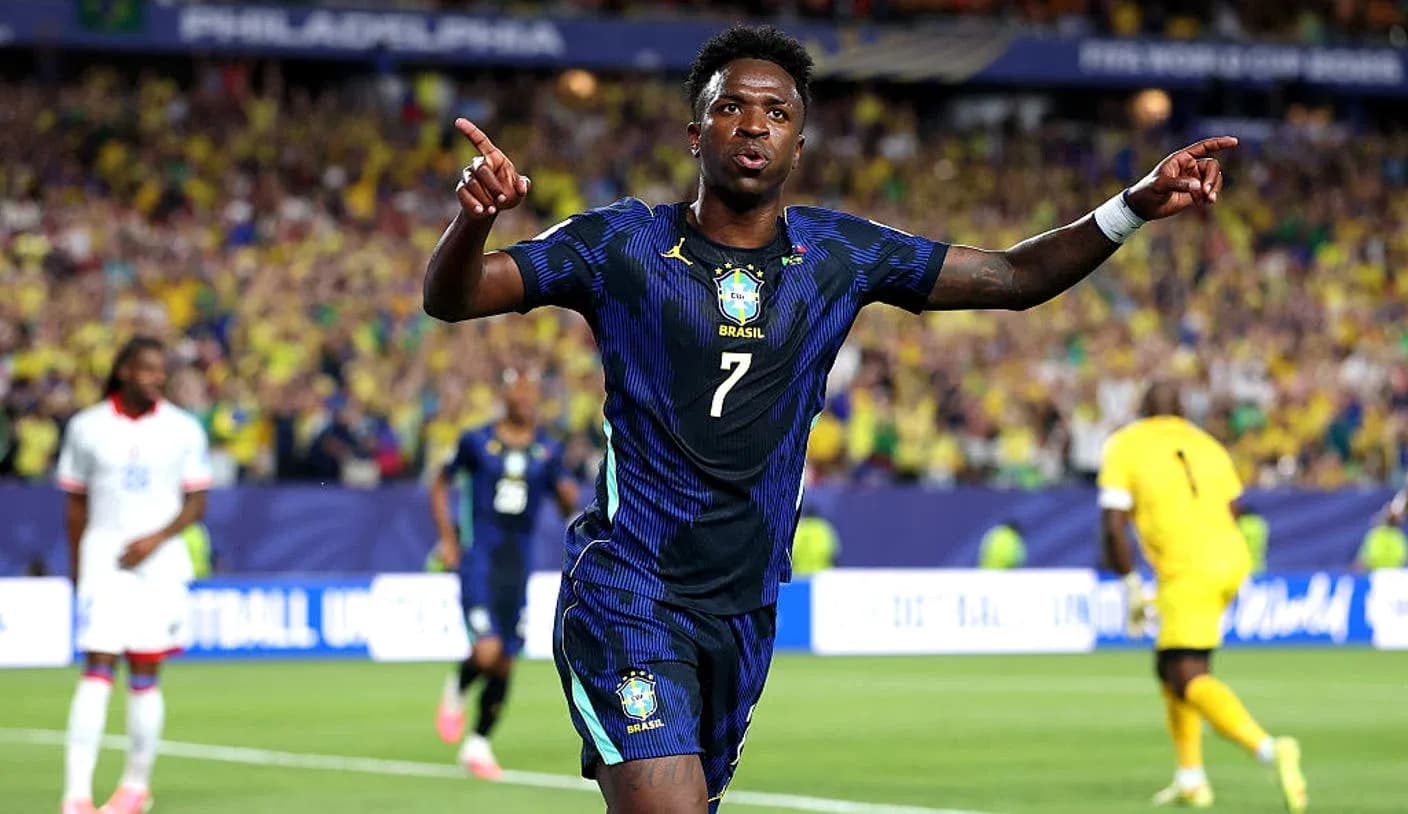Vinícius Júnior celebrando un gol con Brasil Vinícius Júnior celebrando un gol con Brasil