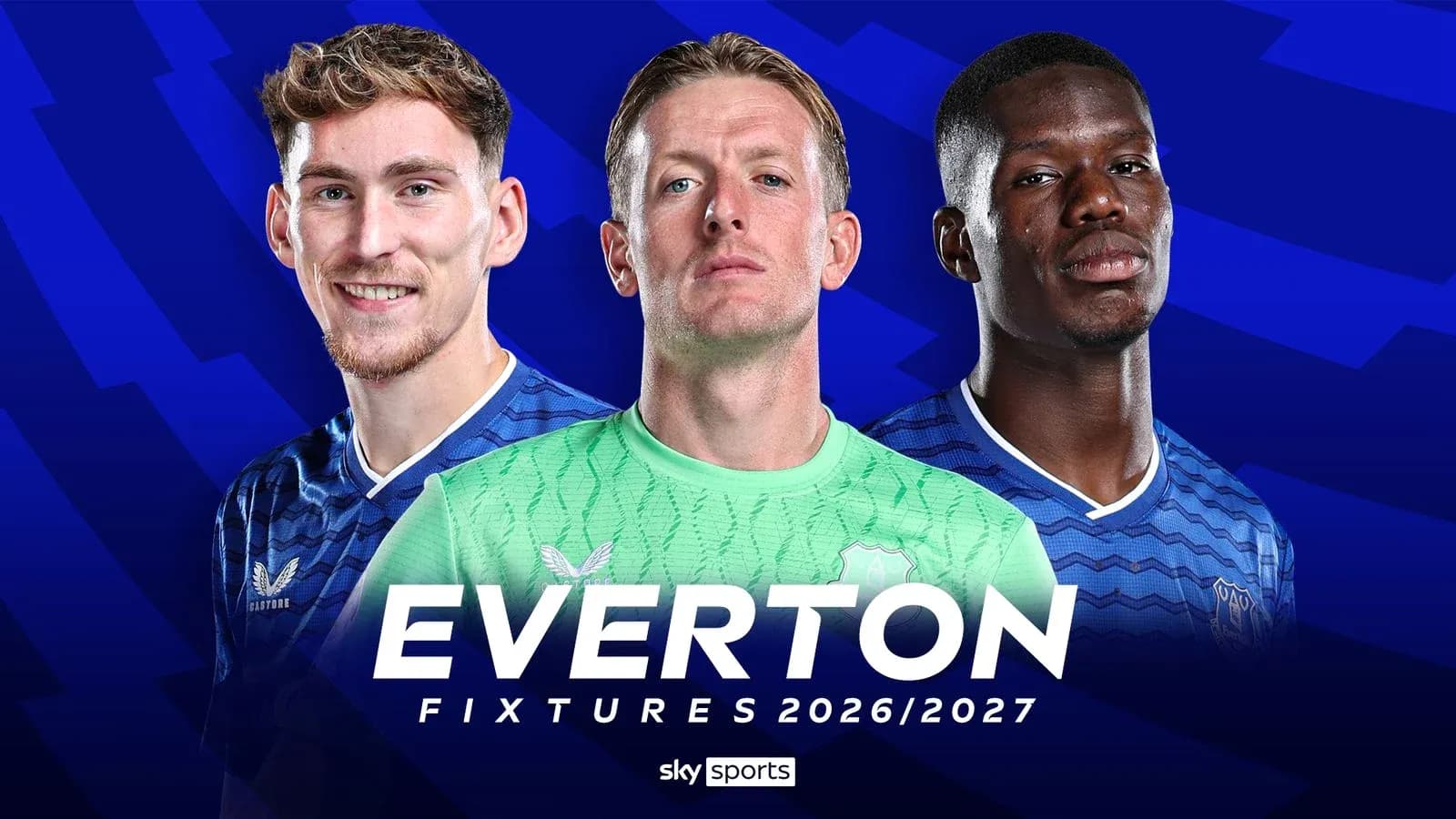 Jugadores de Everton con uniforme en fondo azul Jugadores de Everton con uniforme en fondo azul