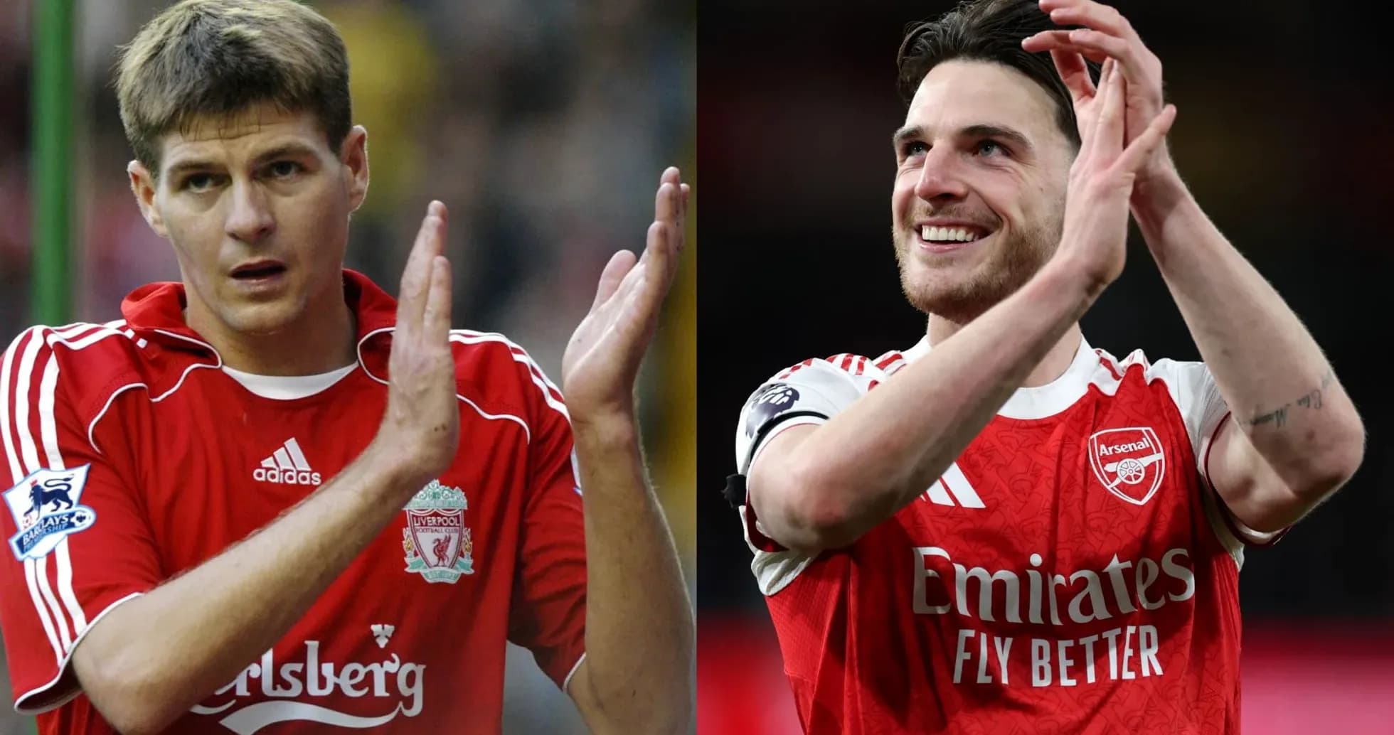 Dos jugadores aplaudiendo, uno de Liverpool y otro de Arsenal Dos jugadores aplaudiendo, uno de Liverpool y otro de Arsenal