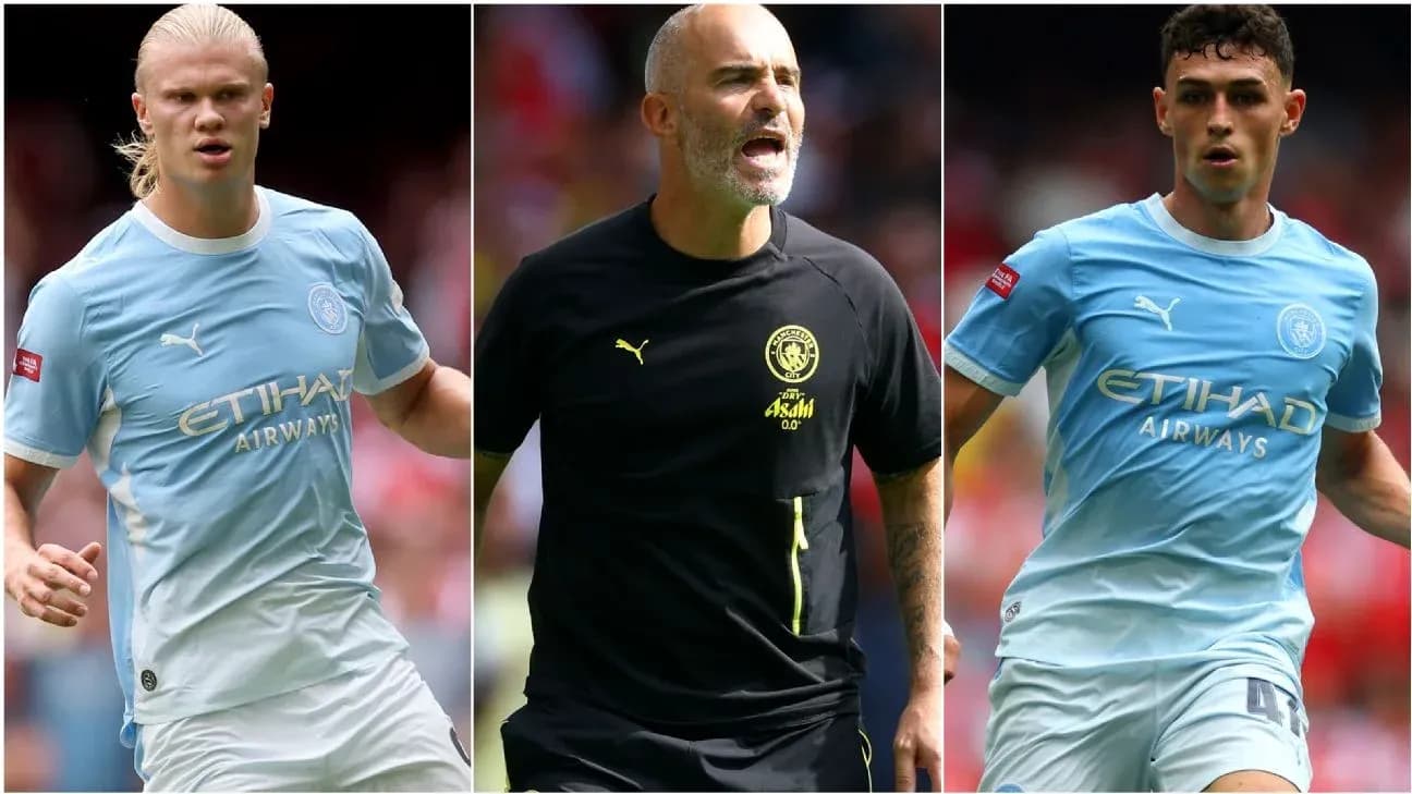Jugadores de Manchester City en partido de fútbol Jugadores de Manchester City en partido de fútbol