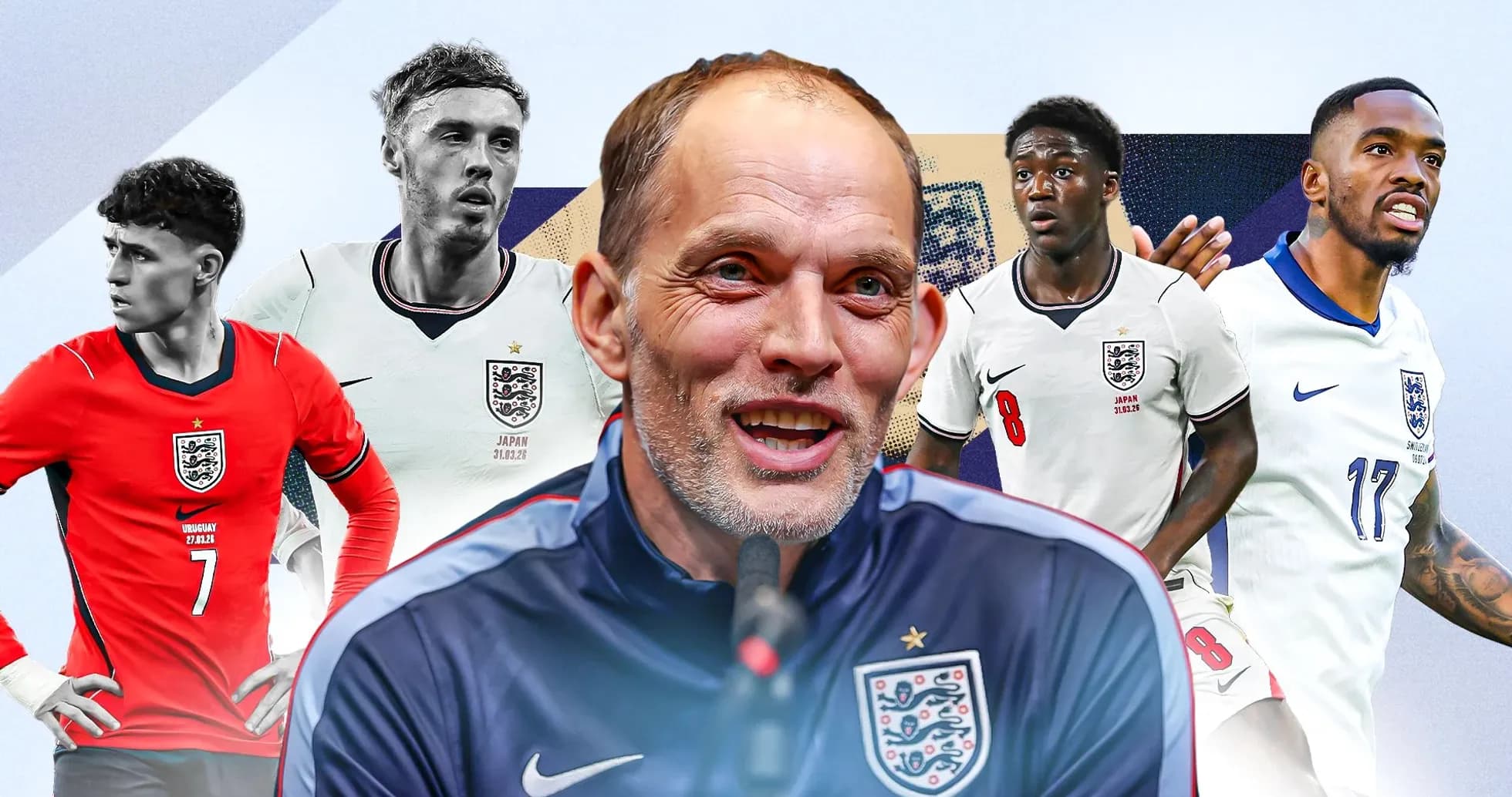 Entrenador y jugadores de Inglaterra en una composición Entrenador y jugadores de Inglaterra en una composición