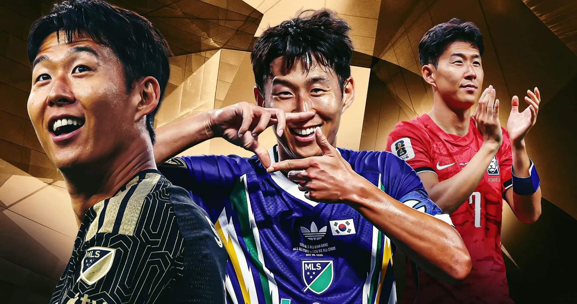 Tres jugadores de fútbol de Corea del Sur en acción Tres jugadores de fútbol de Corea del Sur en acción