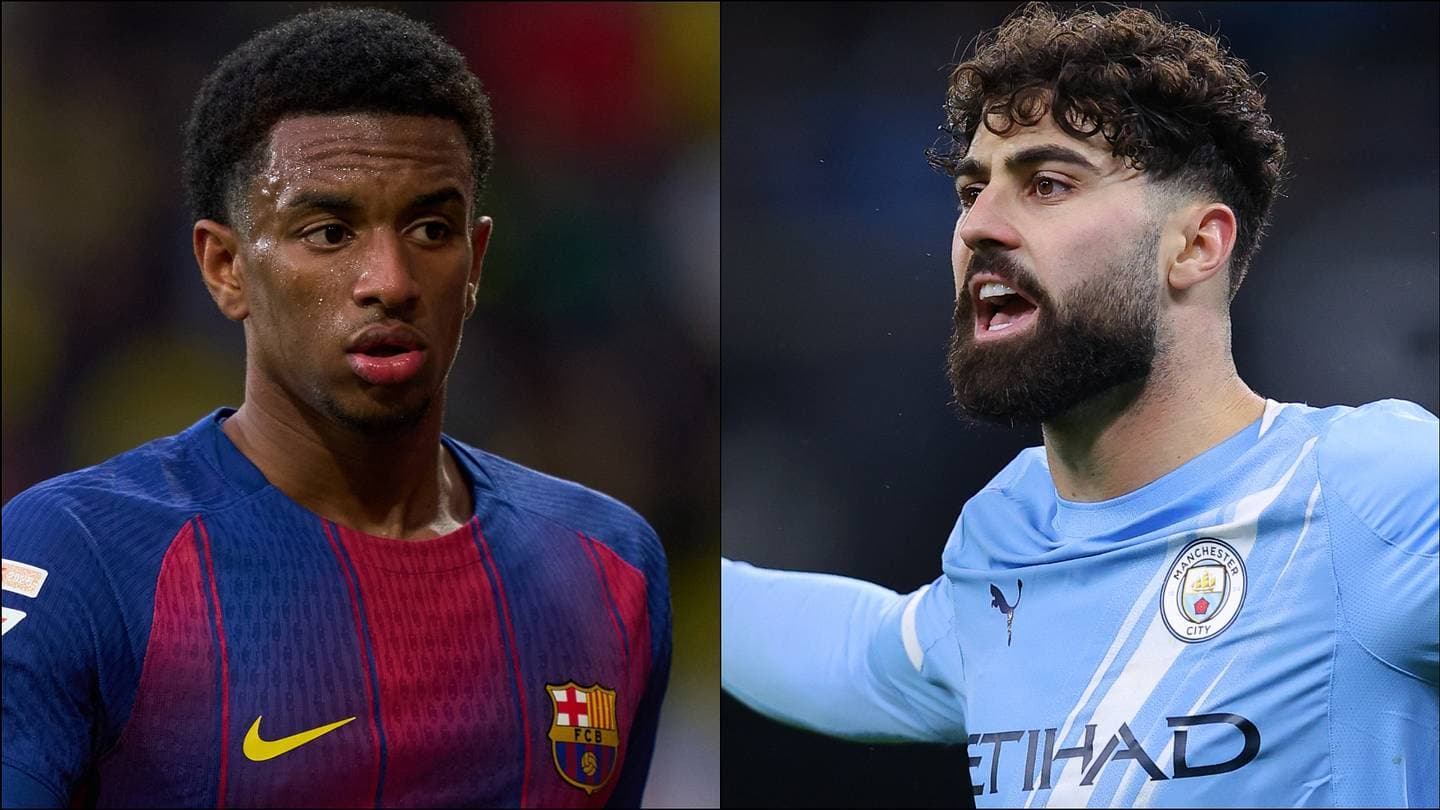 Jugadores de FC Barcelona y Manchester City en acción Jugadores de FC Barcelona y Manchester City en acción