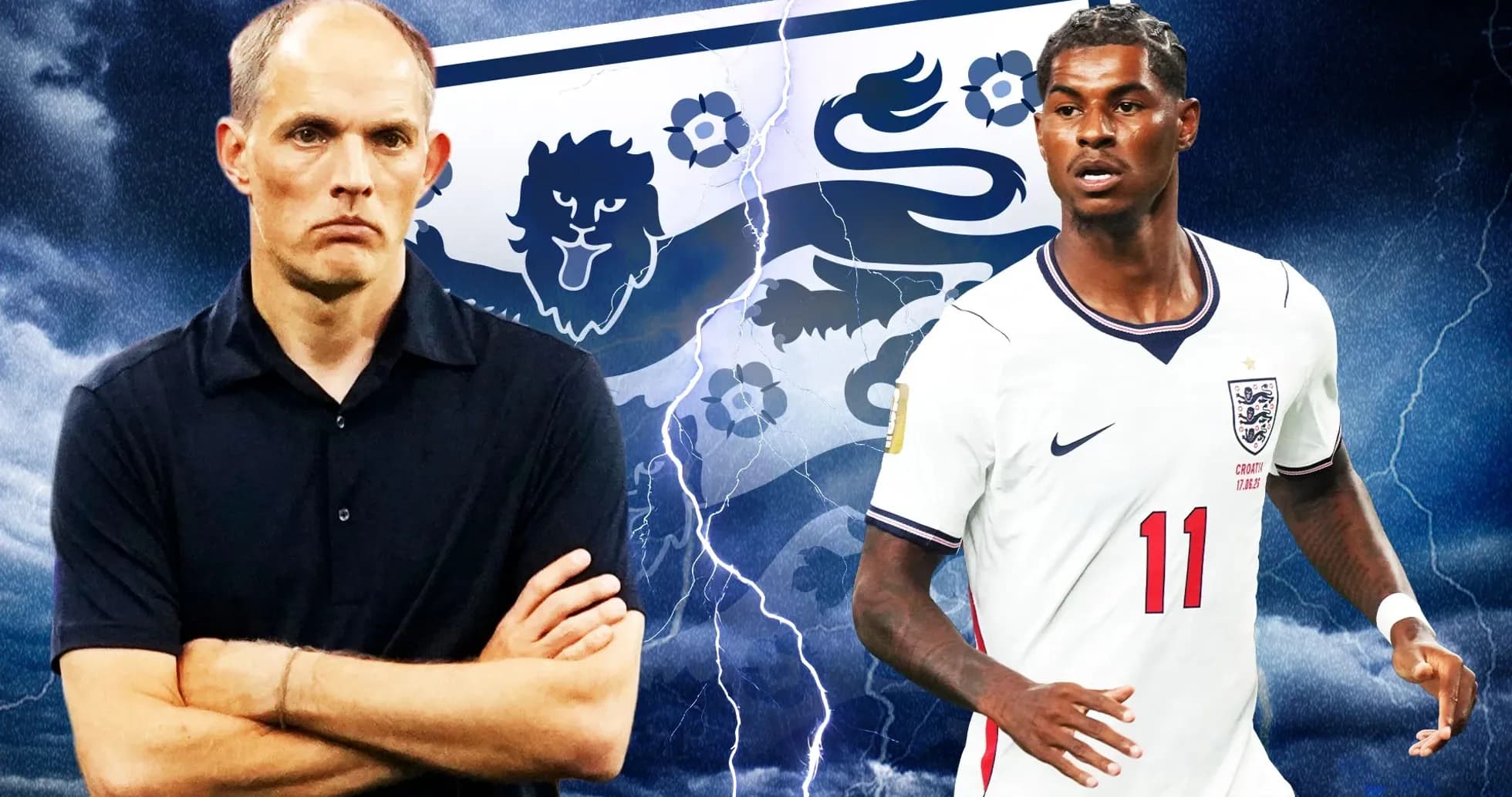 Entrenador y jugador de Inglaterra con fondo dramático Entrenador y jugador de Inglaterra con fondo dramático