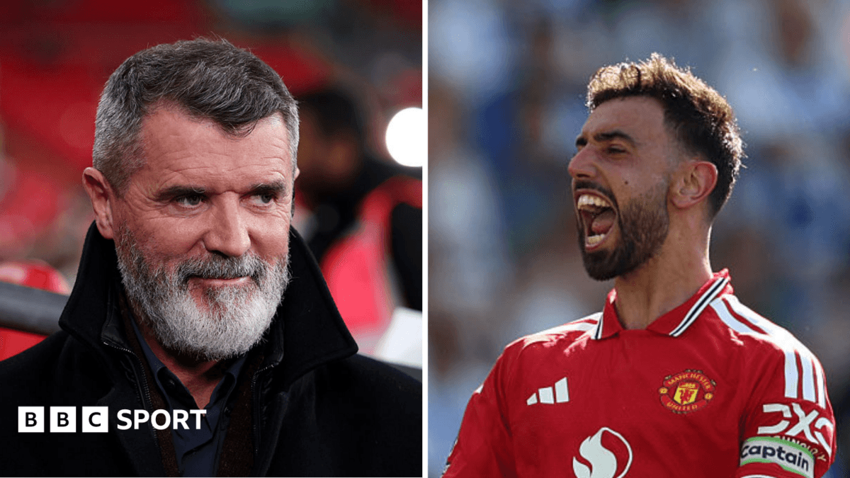 Roy Keane y Bruno Fernandes en el estadio Roy Keane y Bruno Fernandes en el estadio