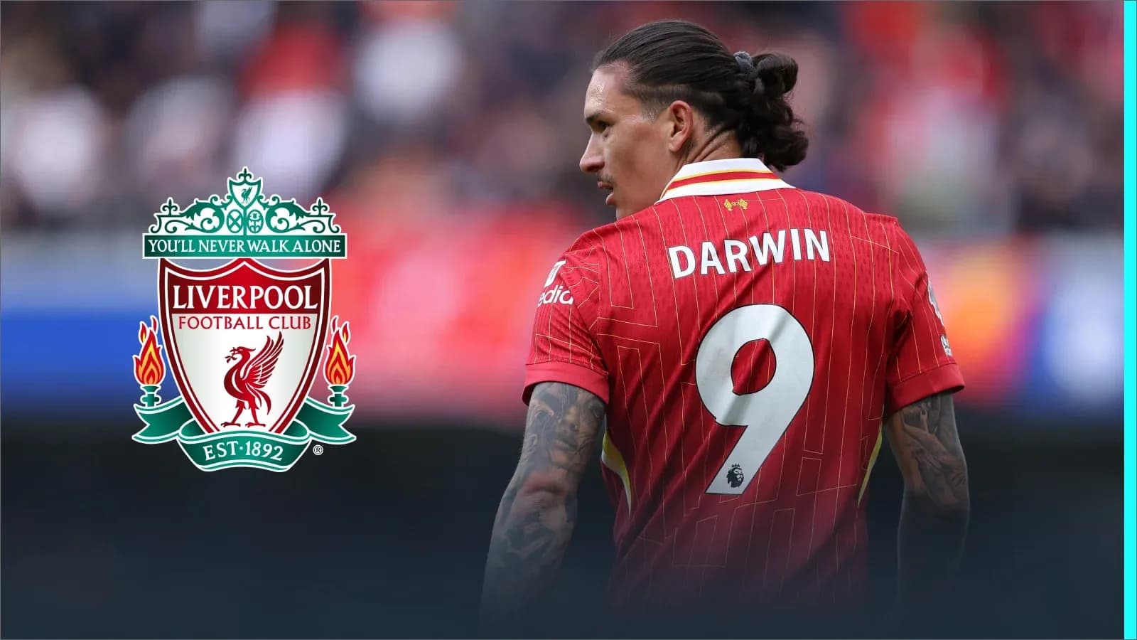 Jugador de Liverpool con camiseta de Darwin y número 9 Jugador de Liverpool con camiseta de Darwin y número 9