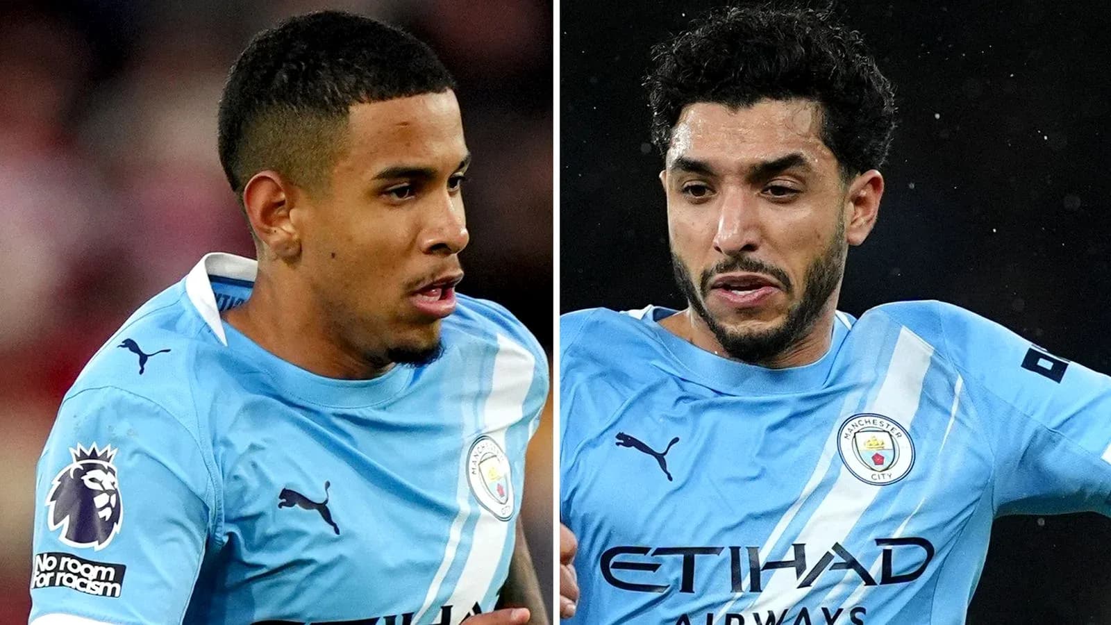 Dos jugadores de Manchester City en acción durante partido Dos jugadores de Manchester City en acción durante partido