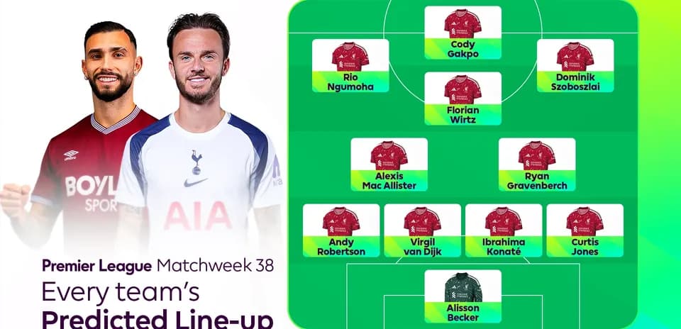 Alineación predicha para la jornada 38 de la Premier League Alineación predicha para la jornada 38 de la Premier League